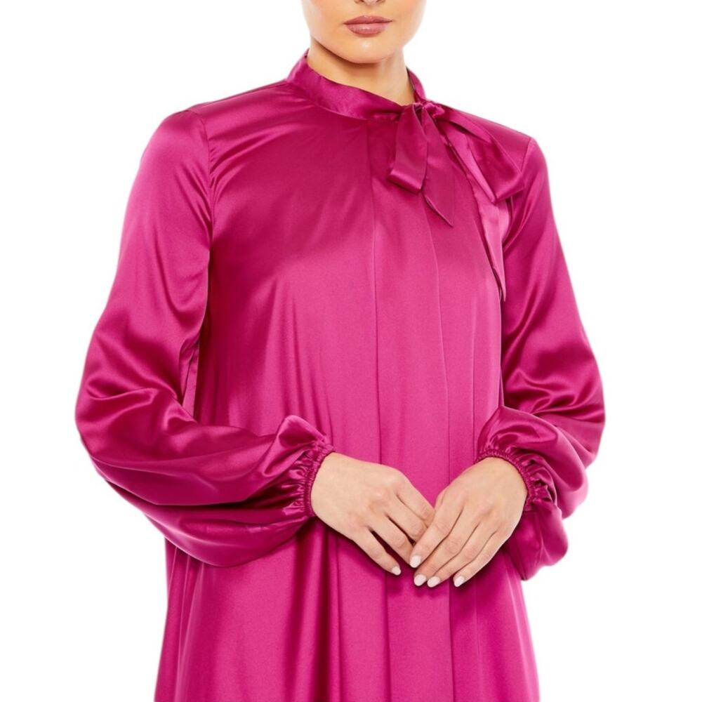Mac Duggal NEW Size 8 Pink Magenta Long Sleeve Satin Cocktail Mini Dress 55968 - Picture 3 of 9
